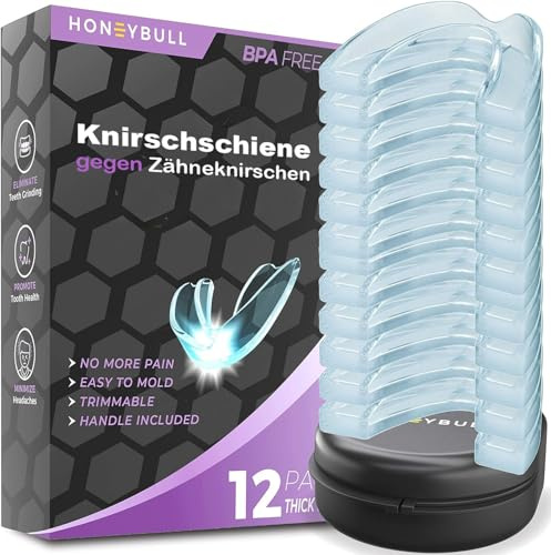 HONEYBULL Aufbissschienen gegen Zähneknirschen, formbar, 6er-Set dick | BPA-frei, dickeres Profil bei starkem Knirschen, hoher Schlafkomfort, inklusive Aufbewahrungsbox