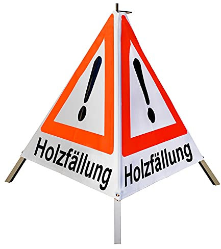 Warnpyramide/Faltsignal Achtung(VZ101) Holzfällung 90cm - weiß tagesleuchtend, schwer