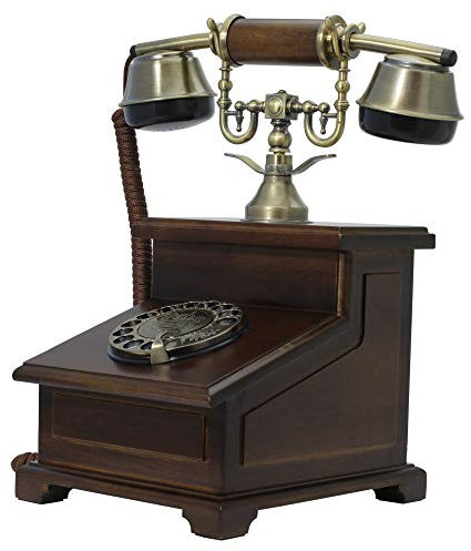 Opis 1921 Cable - Modell E - Retro Telefon/Altes Telefon mit Wählscheibe/Festnetztelefon Retro/Antike Deko/Telefon Retro/Telefon Antik/Drehscheiben Telefon aus Holz mit Metallklingel