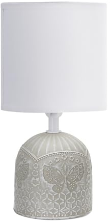 Aigostar Tischlampe Keramik Tischleuchte Lampe für Nachttisch Beistelltisch Nachttischlampe Stoffschirm E14 Vintage Retro Lustig Grau - H26cm