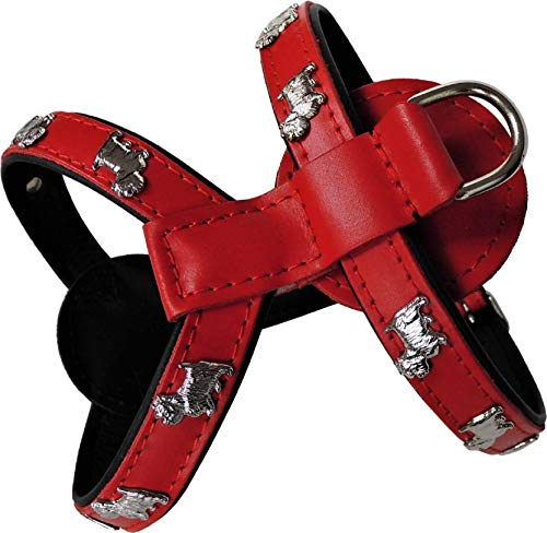 *Westie* HUNDEGESCHIRR - Geschirr, Brustkorb 41-47cm oder 50-56cm Echt Leder ROT - Schwarz (Brustkorb 50-56cm)