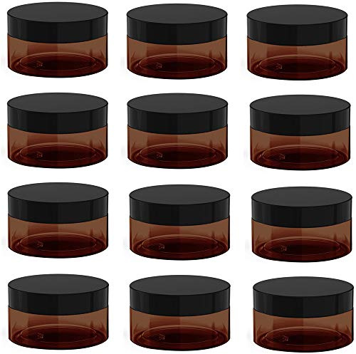 12 Pcs 4 oz Plastic Cosmetic Jars Container with Black Lid for Cream, Lotion, Powder, ointment, Beauty Products etc
