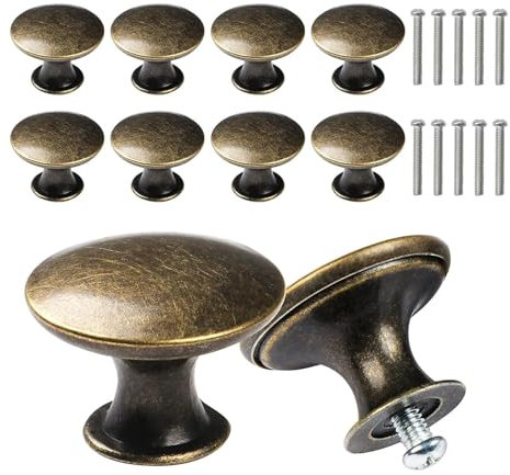 Yuechenggui 10 Stück Antike Bronze Schranktürknöpfe Vintage Runde Schubladengriff mit 10 Schrauben Möbelknöpfe Kommodenknöpfe, Schubladenknöpfe Set für Schrank Schublade
