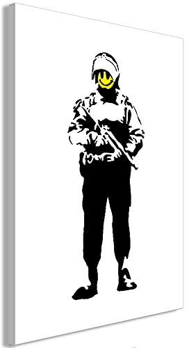 murando - Akustikbild Banksy Bilder Akustikschaum Hochleistungsschallabsorber Schallschutz Leinwand 1 tlg Wandbild Raumakustik Schalldämmung Polizei Waffe Lächeln h-C-0145-b-a