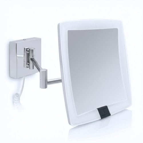 Libaro LED Kosmetikspiegel Verona – eckiger 5-facher Vergrößerungsspiegel mit Sensor & Wandmontage – Schminkspiegel mit automatischer LED-Beleuchtung, ausziehbarem Gelenkarm & weißem Kabel