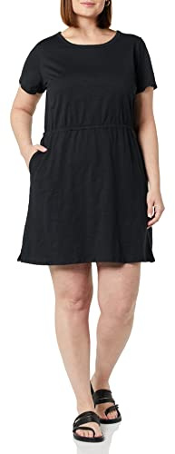 Amazon Essentials Miniabito a Maniche Corte in Jersey di Cotone con Elastico in Vita Donna, Nero, M