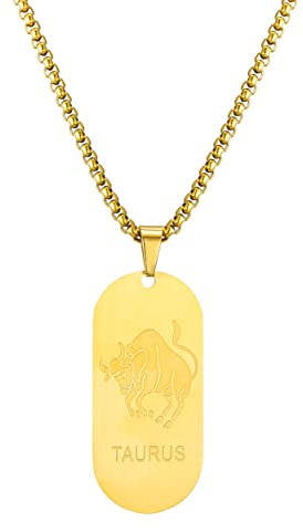 AFSTALR Collier Signe Astrologique Taureau Pendentif Or Zodiaque Collier Cadeau de Noël Hommes