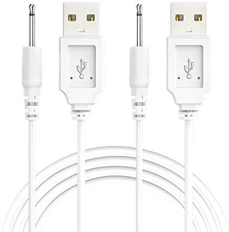 Bicmice Cavo di ricarica USB CC Cavo di ricarica CC da 2,5 mm Sostituzione di 2,7 piedi per massaggiatore-2 pezzi (bianco)