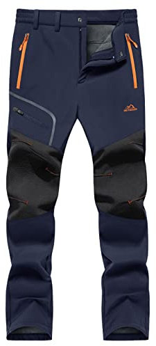 KEFITEVD Winter Gefüttert Hose Herren Thermo Outdoorhose Wasserabweisend Softshellhose Wandern Fleecehose Stretch Thermohose Jagdhose mit Zip-Taschen Marineblau 32