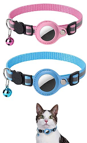 2 Stück Airtag Katzenhalsband Reflektierendes Airtag Katzenhalsband mit Glocke und Halter Kompatibel mit Apple Airtag Schön Katzenhalsband mit abbrechbarer Sicherheitsschnalle für Kätzchen Welpen