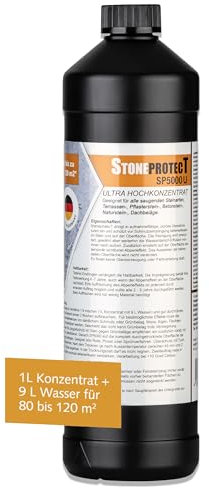 StoneprotecT SP5000U | Konzentrat | Premium Nano-Stein-Imprägnierung | 1L für bis zu 100m² | Stein-Versiegelung | Langfristiger Schutz vor Wasser, Schmutz und Grünbelag