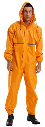 TTAO Traje de lluvia para hombre, chubasquero, ropa de trabajo con capucha, bolsillo impermeable, ropa de lluvia, mono transpirable
