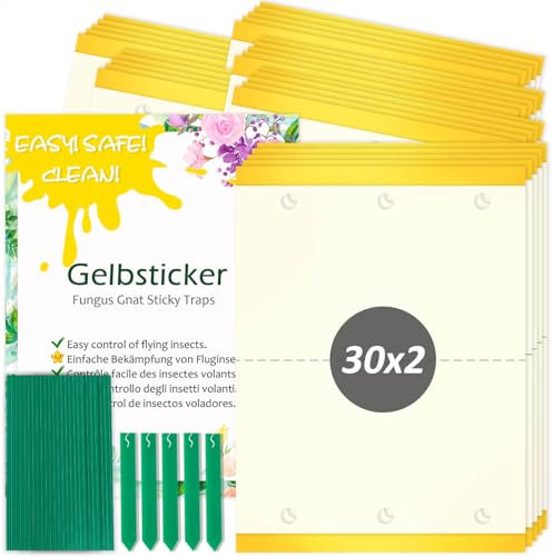 Blooven Moscerini Piante Interno Adesivi Gialli, Contro Moscerini, Afidi, Moscerini, Tripidi e Mosche Bianche, Parassiti - Moscerini Trappola Casa (Rettangolare 6,5 x 9 cm 60 pcs)