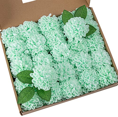 DuHouse Flores Artificiales de Dalia de Boda, 25 Rosas de Espuma Falsa con Tallo para Ramos de Boda, centros de Mesa, arreglos de decoración (Verde Menta)
