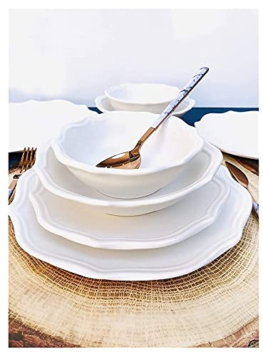 Service de Table 24 pièces en grès Blanc Mat 2021 Compatible avec 6 Personnes Vintage