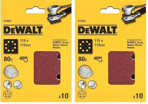 Dewalt DT3022-QZ Sanding Belt K80, 115 x 115 mm, Set of 10 Pieces (Pack of 2)