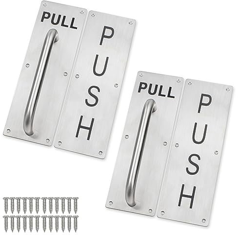 Bwintech 2 Set(2 Pull Handle with Plate and 2 Push Plate) 300x100mm Stainless Steel Pull and Push Plate for Kitchen Wardrobe Cupboard Cabinet Gate Door Handles with Mounting Screws