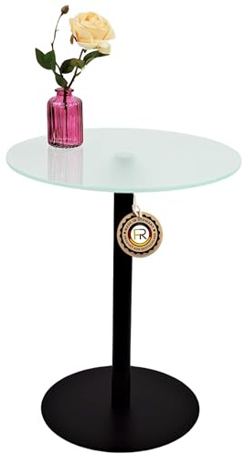 freeroom24 Designer Beistelltisch Milchglas - Schwarz Matt 50x50x80cm - Wohnzimmertisch - Couchtisch - praktischer Coffee Table rund - Kleiner Kaffeetisch - Glastisch - Sofatisch - Made in Germany
