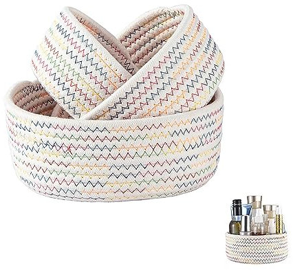 Aufbewahrungskorb Baumwollseil 3er Set, Korb Baumwollseil Geflochten, Woven Basket Cotton, Gewebter Spielzeugkorb, Baumwollseil Korb, für Handtücher, Kleidung, Geschenke (3 Größen)