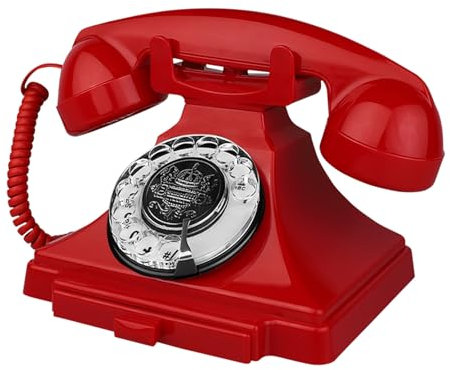 Retro landline phone, vintage antique corded phone, 1930s rotating dial, old fashion decorative phone for seniors, basic rotating phones for the elderly