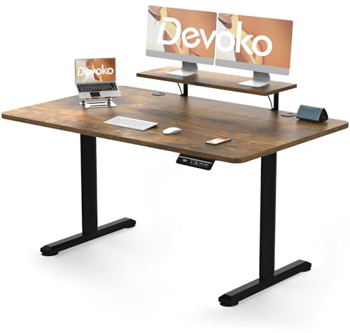Devoko Scrivania da utilizzare seduti o in piedi, 140 x 60 cm, Marrone