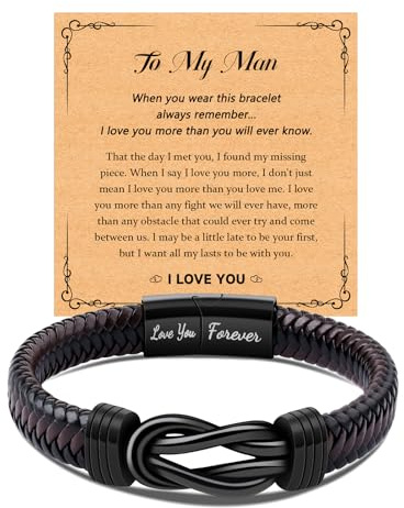 CheersLife Knot Bracelet - Brown Braided Leather Infinity Bracelets for Men | Love You Forever Gifts for Son Grandson Husband Boyfriend Brother Teacher Dad New Dad- Valentine's Day & Graduation