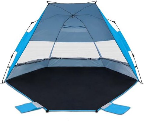 EAGLE PEAK Instant Strandzelt, Strandüberdachung Zelt Sonnenschutz mit Fenstern, 3-4 Personen Tragbares Strandschattenzelt mit UPF50+ UV-Schutz, Einfache Einrichtung, Cabana Beach Shade, Hellblau