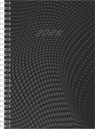 rido/idé Buchkalender Modell Timing 1 (2025), 2 Seiten = 1 Woche, A5, 160 Seiten, PP-Einband, schwarz