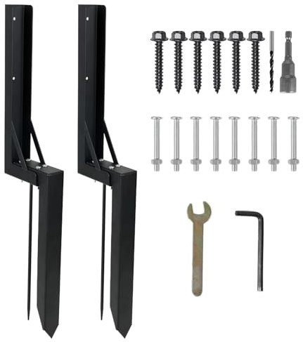 Fence Post Repair Kit, Heavy Duty Rustproof Carbon Steel Fence Anchor Ground Spike with Installation Kit, Separate Type Ground Spike for Garden, Yard (2)