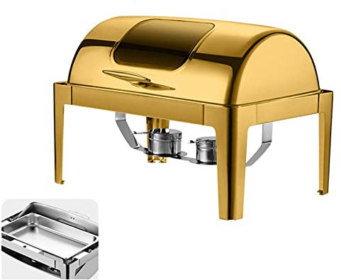 ZERAPH Chafing Dish, Speisewärmer-Set aus Edelstahl, Roll-Top, Catering, Partys, Buffet, Warmhaltetablett, 1/2/3 Pfanne (B Gold)