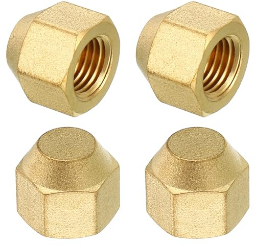 PATIKIL Tappo a Flangia in Ottone da 1/4, Filettatura Femmina 7/16-20Unf, 4pz Raccordo a Flangia Sae a 45 Gradi per Condizionatori d'Aria e Refrigerazione