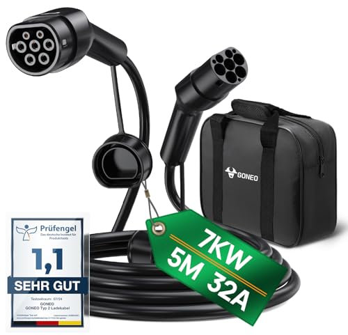 GONEO Type 2 Câble de Recharge Voiture Électrique 7,2kW/5M/32A/Monophasé/Mode 3 Câble de Charge Type 2 pour EV/PHEV Rapide Charge Véhicule Électrique Hybride Type 2 à Type 2/CSS2 avec Sac de Transport