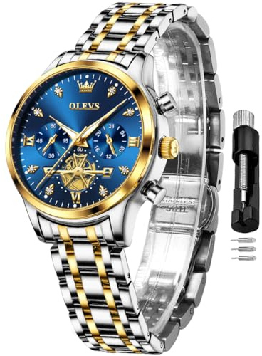 OLEVS Women Watch Blue Fashion Dress Female Watches Business Analog Quartz Ladies Watch Stainless Steel Waterproof Gift Watches for Women