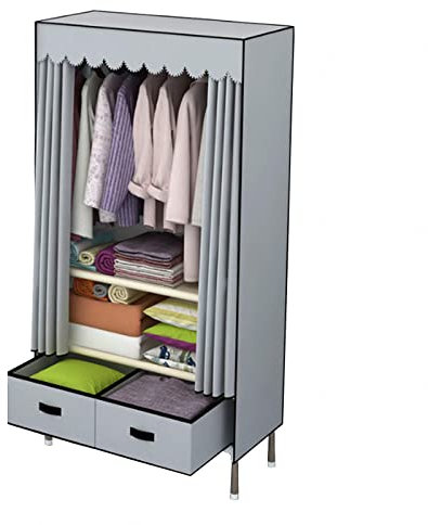 Canvas-Kleiderschrank, tragbare Kleiderschrankregale mit Kleiderstange, Regalen und Schubladen, Stoff-Kleiderschrank-Aufbewahrungsorganisator für Schlafzimmer, Grau-83 x 45 x 168 cm