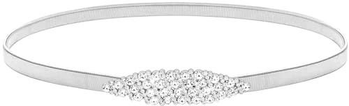 LIMHOO Women's Skinny Metal Waist Belt Elastic Thin Waist Belt for Dress Stretch Chain Belt (HY19414-Silver-S)