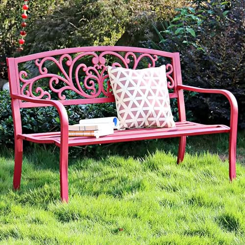 SORVA Garten-Rückenlehnenbank, Parkbankstuhl, Metallbank für den Außenbereich, Terrassenbank mit Armlehnen, Gartendekormöbel, 2-Sitzer-Lattenbank, wetterbeständig, für Veranda, Hof, Rasen (Farbe: