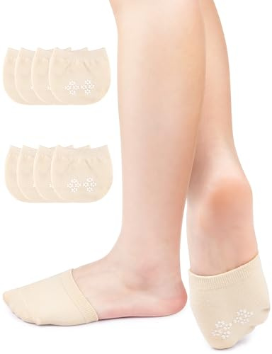 Kiiwah 4 par tåstrumpor för kvinnor, halkfria framfötter, ventilerande, osynliga halvstrumpor, flicka ballerina-strumpor för höga klackar