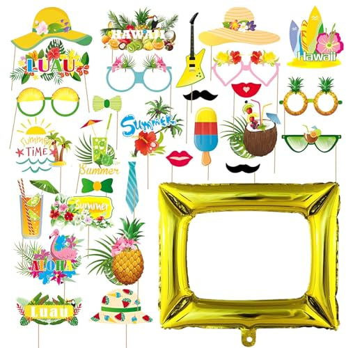 Accessoires De Cabine Photo 29 Pièces, Cadre Photo 1 Pièce, Accessoires Photo Amusants, Ensemble D'Accessoires Photo D'Été, Accessoires De Décoration De Fête