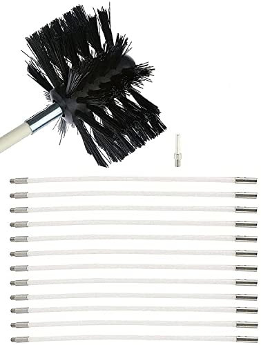 ROUYA chimney sweep kit Dryer Vent Cleaner Kit, Furnace Cleaning Brush, 6/8 Brush,Chimney Brush, Dryer Vent Cleaner Kit, Flexible Rods(12 Rods,610mm)