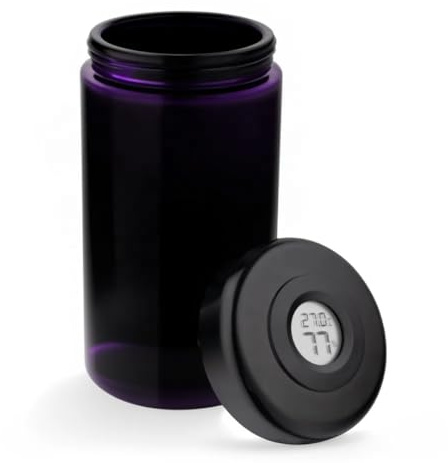 Generisch UV-Schutz Vorratsglas/Stash Jar mit Digitalem Feuchtigkeits- und Temperaturmesser im Deckel, Violett-Schwarz (1000 Milliliter)