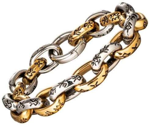 ForFox Wikinger Runen Armband Titan Edelstahl Gliederkette Armband für Herren Gold und Silber 14mm 21/23cm