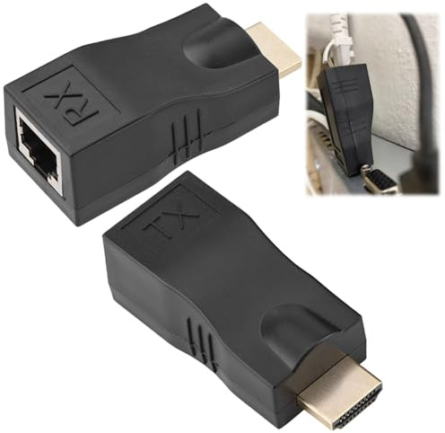 Tissting Extensor HDMI a RJ45, Convertidor Repetidor Transmisor y Receptor | Sobre Ethernet LAN Cat 5e Cat6, Soporte 3D 1080p HDMI1.4 para Monitores Proyectores Televisores