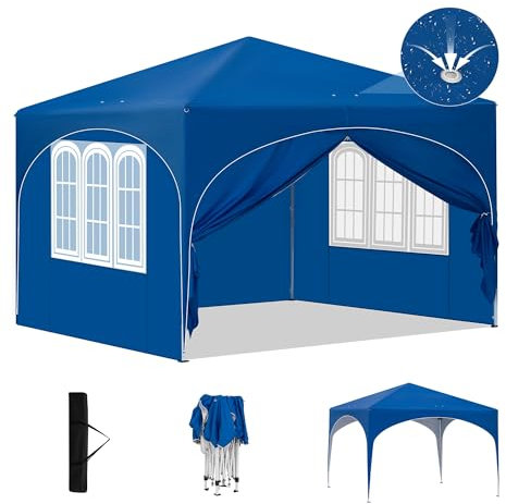 Laneetal Gazebo Pieghevole Pop-up 3x3 M, Pergola da Giardino, Tendone con Pareti Laterali, Gazebo per Campeggio, Feste, Spiaggia, Esterni, con Borsa per il Trasporto, Blu