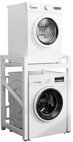 Waschmaschinenschrank, Waschmaschinenregal mit 3 Höhenverstellbar, regal über waschmaschine für Trockner und Waschmaschine (Weiß)