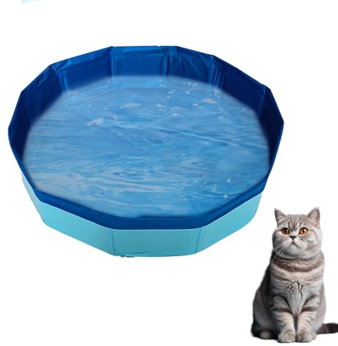 Recitem Katzen Pool, Hundepool, 50x10cm Katzenpool mit Fischen Spielzeug, Tragbares Katzen Hundepool, Faltbar Wasserspielzeug, für Katzen und Hunde zum Spielen Baden Verwendet (30cm * 10cm)