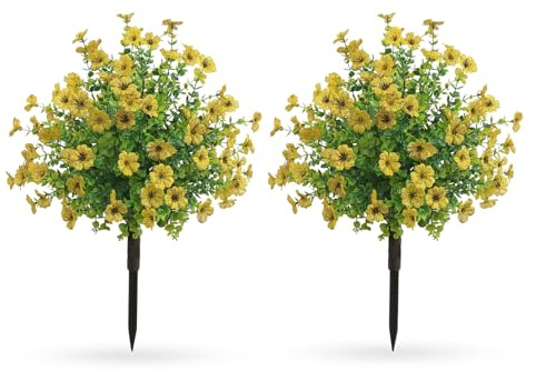 2 Pack Artificial Topiary Ball Trees with Flowers 60cm Decorative Faux Boxwood Topiary Plant with Ground Spike Fake Greenery Shrubs Plants for Outdoor Indoor Room Garden Porch Decor