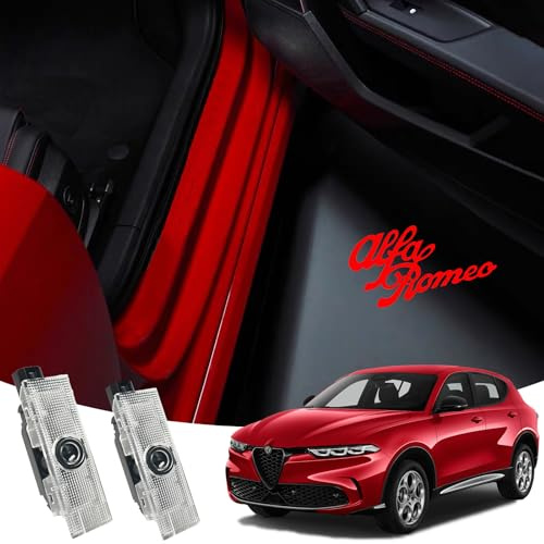 GZZHENGYE Confezione da 2 luci per portiera, logo di benvenuto, decorazione per auto a LED, luce di ingresso per portiera, luce con logo 3D per Alfa Romeo Giulia 952 stelvio 949 Tonale (AR)