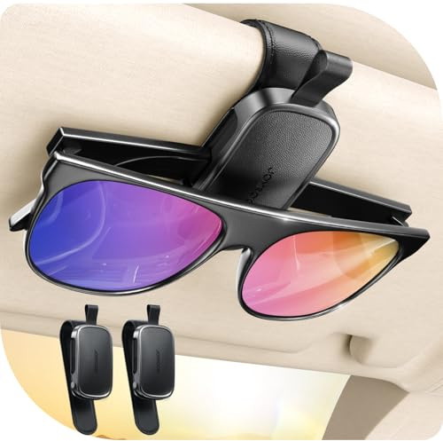 JOYROOM 2 Stück Brillenhalter für Auto Sonnenblende - Weihnachts Geschenke für Männer Frauen, Magnetischer Leder Sonnenbrillenhalter Auto, Universal Auto Visier Zubehör Kompatibel mit Allen (Schwarz)