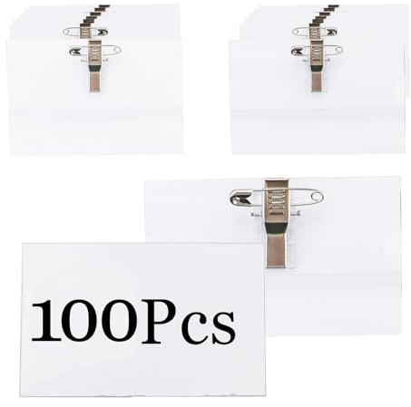 Porte Badges Nominatifs, Badges avec Épingle, Porte Badges en Plastique Transparent, Étanches Badges pour le Bureau, l'école, la Conférence (90 x 56 mm) (100)