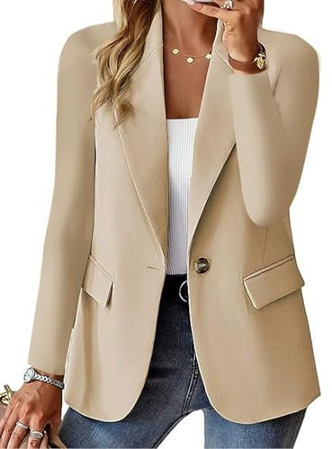 Generisch Damen-Blazer für die Arbeit, lässig, langärmlig, Revers vorne offen, lässig, leicht, Anzugjacke fürs Büro (Apricot,M)